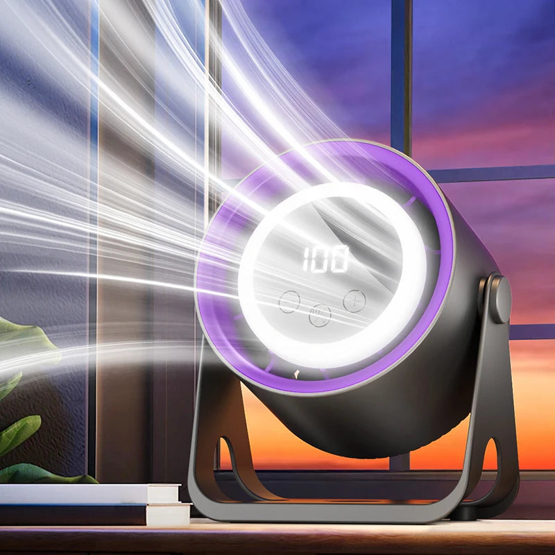 Portable Bladeless Desk Fan — USB Rechargeable, Whisper-Quiet with Ambient Light
